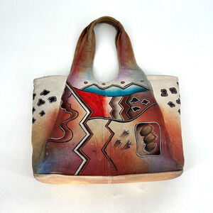 Great American Leather Works Hand Painted Southwestern‎ Colorful 90s Boho